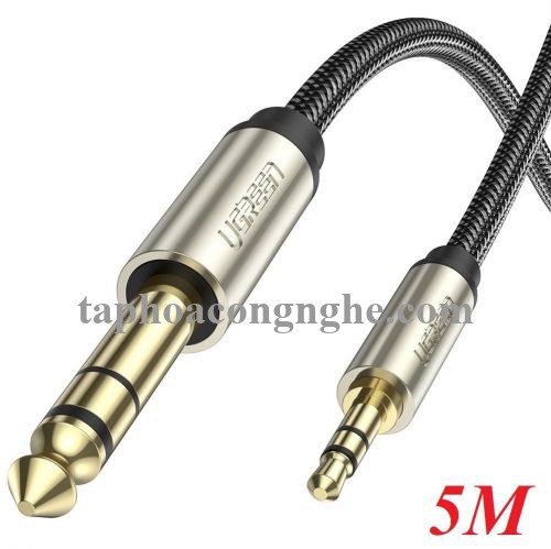 Ugreen 10630 5M màu xám đen cáp 3.5mm TRS ra 6.35mm TS Stereo Pro Audio mạ vàng 24K AV127 30010630
